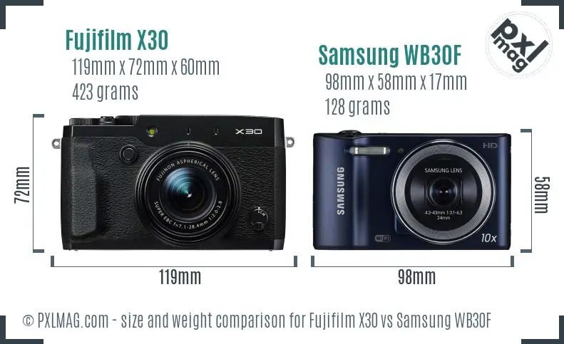 Fujifilm X30 vs Samsung WB30F size comparison