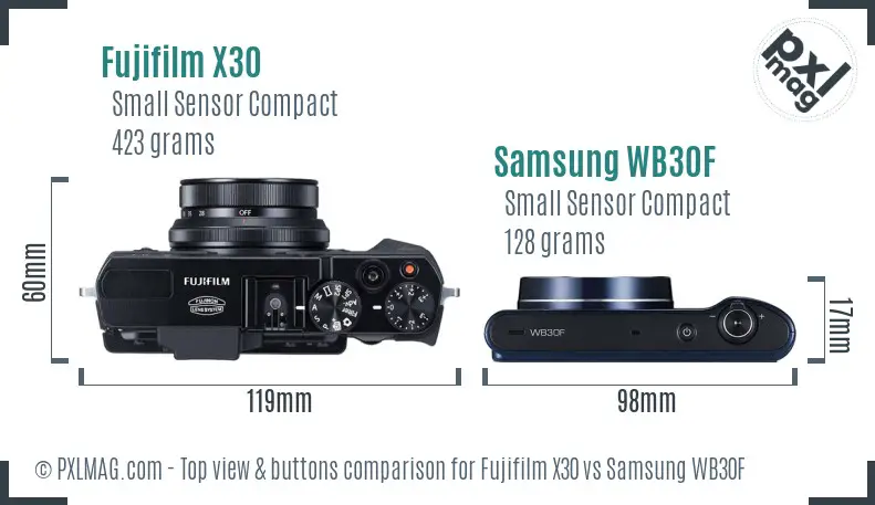 Fujifilm X30 vs Samsung WB30F top view buttons comparison