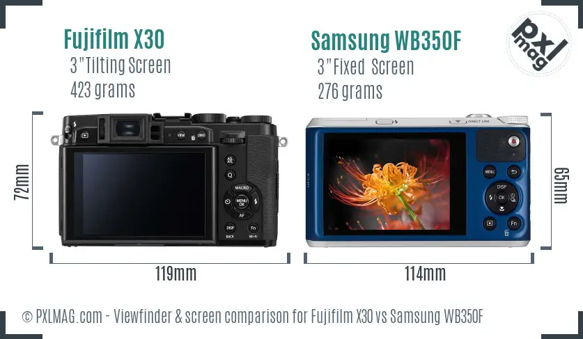 Fujifilm X30 vs Samsung WB350F Screen and Viewfinder comparison