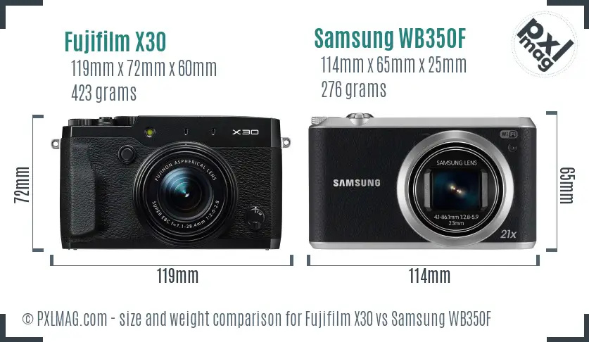 Fujifilm X30 vs Samsung WB350F size comparison