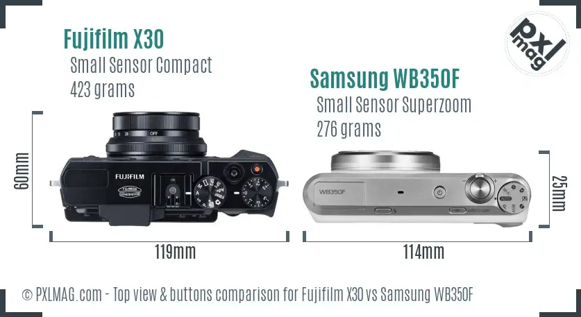 Fujifilm X30 vs Samsung WB350F top view buttons comparison