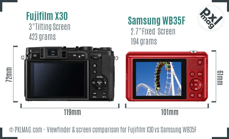 Fujifilm X30 vs Samsung WB35F Screen and Viewfinder comparison