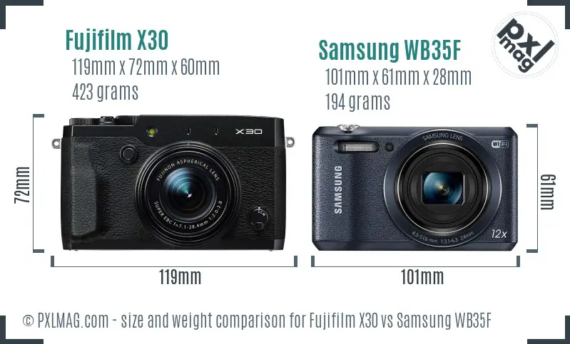 Fujifilm X30 vs Samsung WB35F size comparison