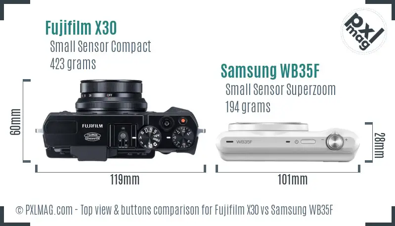 Fujifilm X30 vs Samsung WB35F top view buttons comparison