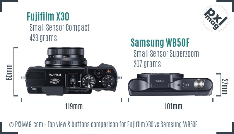 Fujifilm X30 vs Samsung WB50F top view buttons comparison