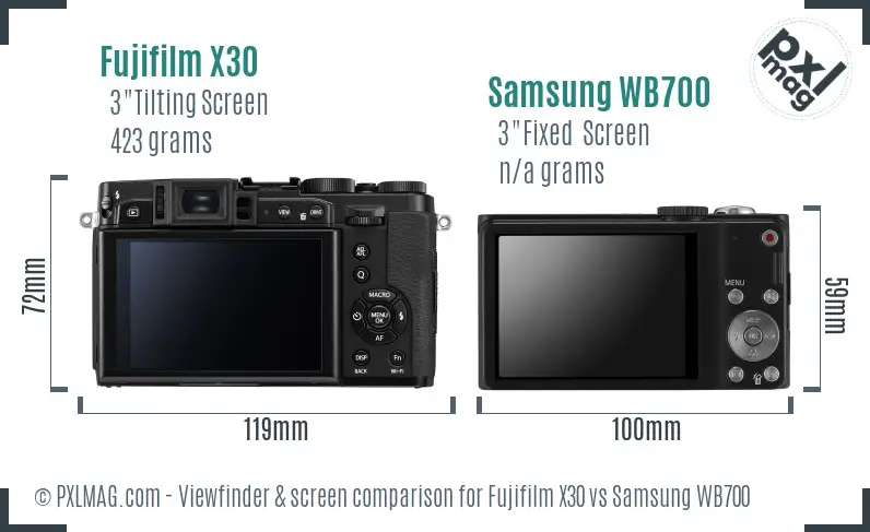 Fujifilm X30 vs Samsung WB700 Screen and Viewfinder comparison
