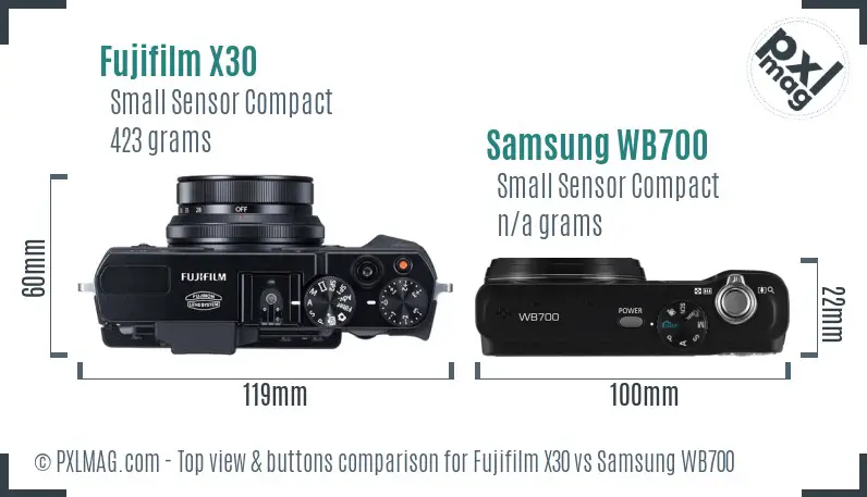 Fujifilm X30 vs Samsung WB700 top view buttons comparison