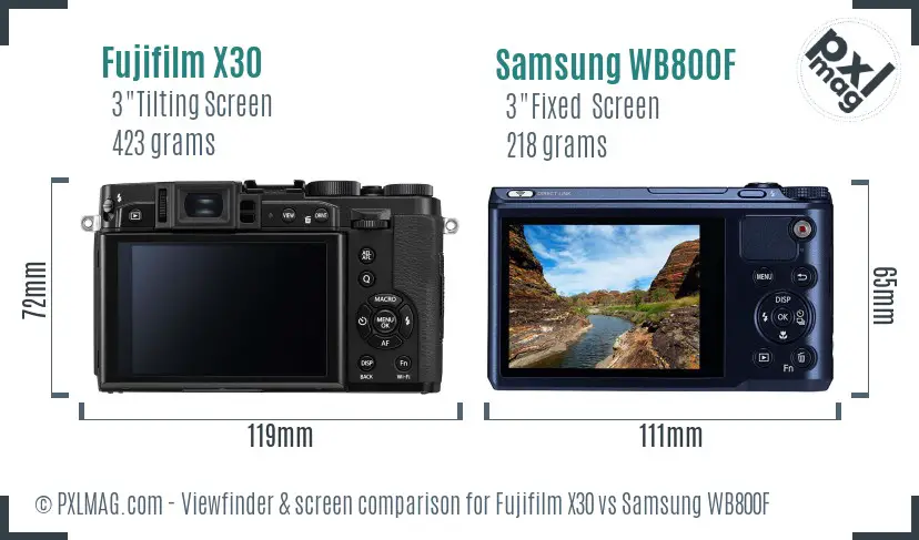 Fujifilm X30 vs Samsung WB800F Screen and Viewfinder comparison