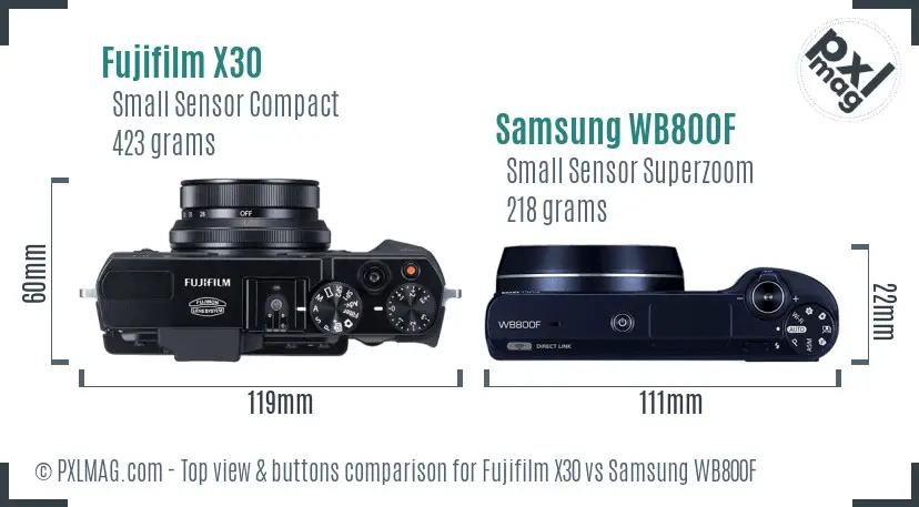 Fujifilm X30 vs Samsung WB800F top view buttons comparison
