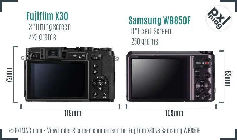 Fujifilm X30 vs Samsung WB850F Screen and Viewfinder comparison