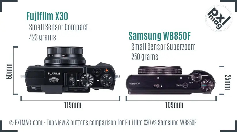 Fujifilm X30 vs Samsung WB850F top view buttons comparison