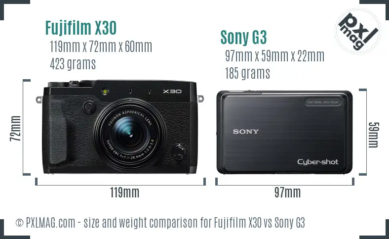 Fujifilm X30 vs Sony G3 size comparison