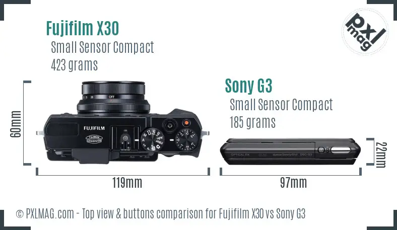 Fujifilm X30 vs Sony G3 top view buttons comparison