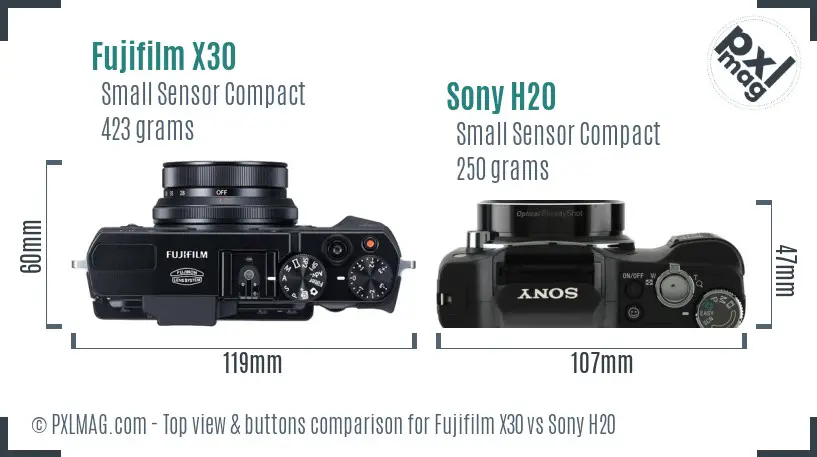 Fujifilm X30 vs Sony H20 top view buttons comparison