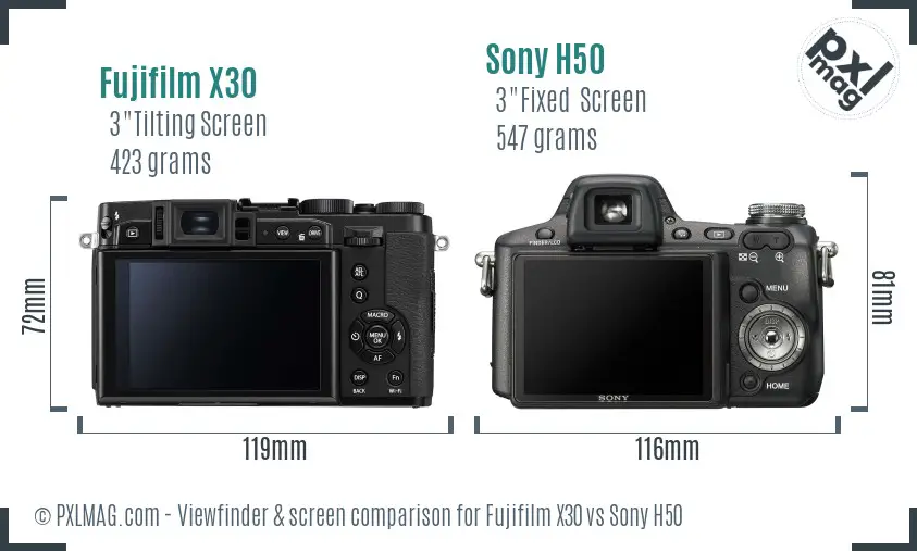 Fujifilm X30 vs Sony H50 Screen and Viewfinder comparison Fujifilm X30 vs Sony H50 Screen and Viewfinder comparison