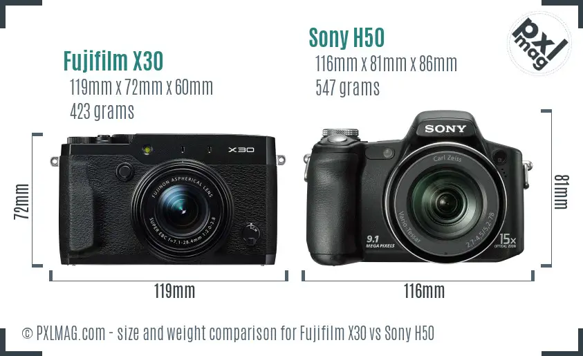 Fujifilm X30 vs Sony H50 size comparison Fujifilm X30 vs Sony H50 size comparison