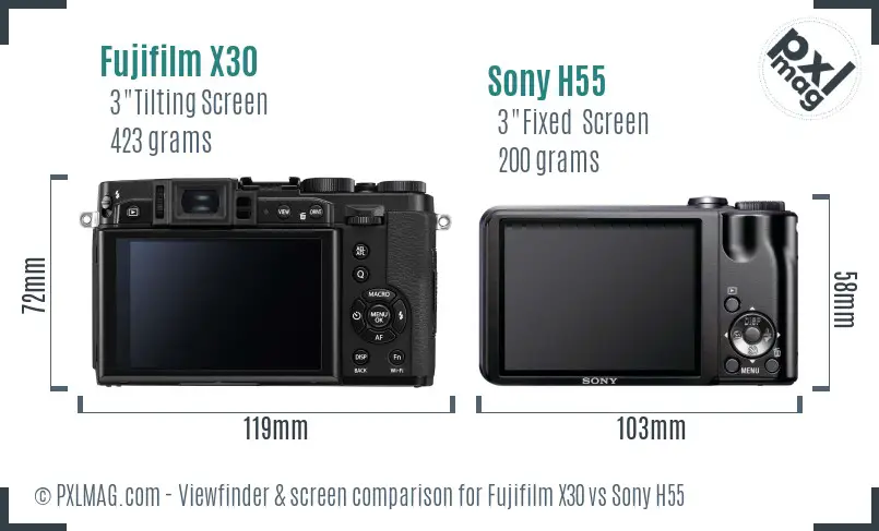 Fujifilm X30 vs Sony H55 Screen and Viewfinder comparison