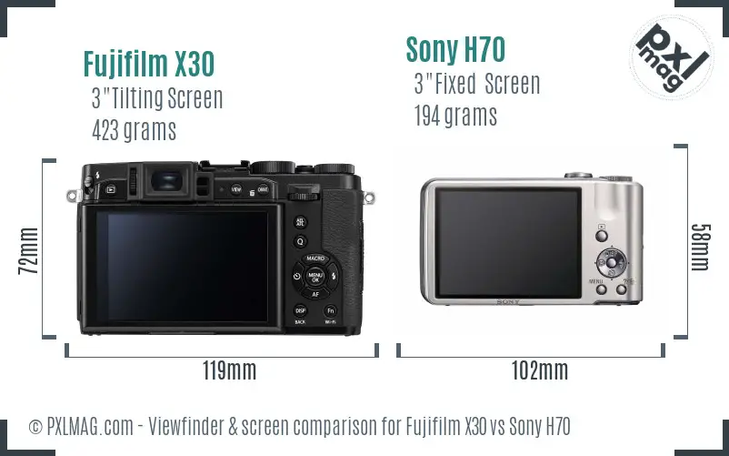 Fujifilm X30 vs Sony H70 Screen and Viewfinder comparison
