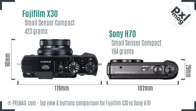 Fujifilm X30 vs Sony H70 top view buttons comparison