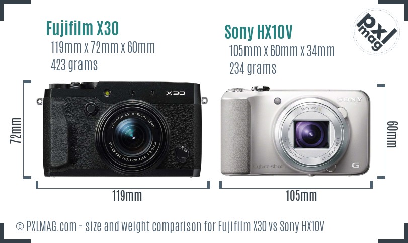 Fujifilm X30 vs Sony HX10V size comparison Fujifilm X30 vs Sony HX10V size comparison