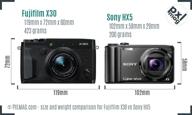 Fujifilm X30 vs Sony HX5 size comparison