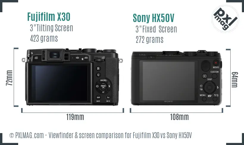 Fujifilm X30 vs Sony HX50V Screen and Viewfinder comparison