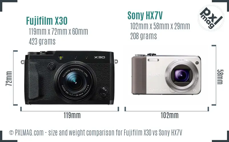 Fujifilm X30 vs Sony HX7V size comparison