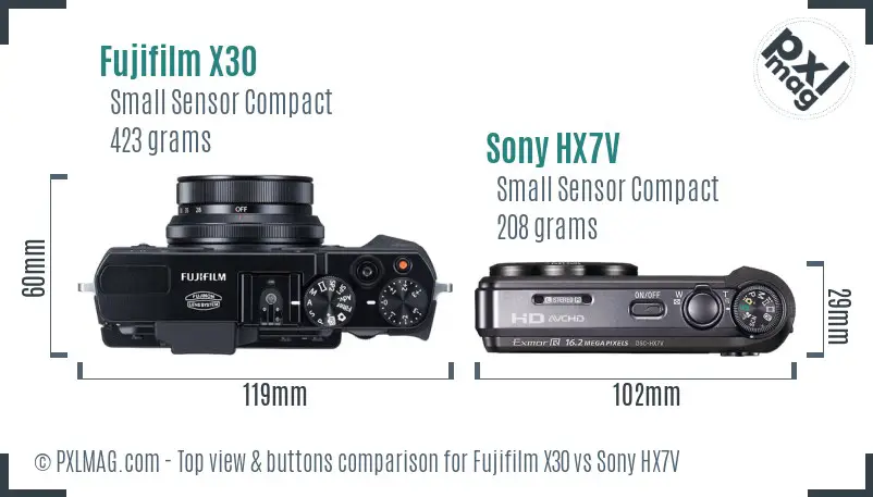 Fujifilm X30 vs Sony HX7V top view buttons comparison