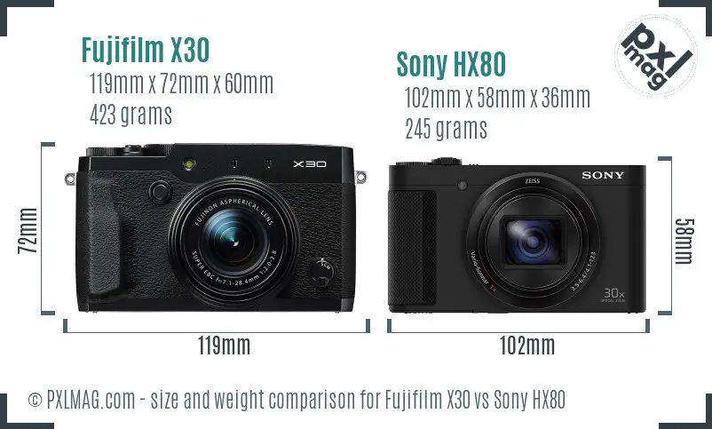 Fujifilm X30 vs Sony HX80 size comparison Fujifilm X30 vs Sony HX80 size comparison