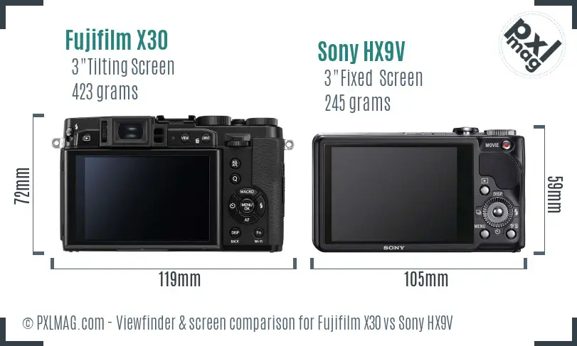 Fujifilm X30 vs Sony HX9V Screen and Viewfinder comparison