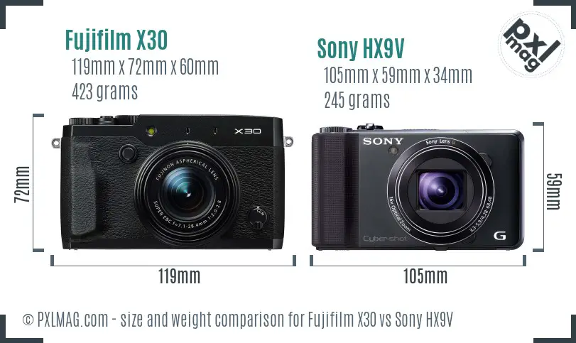 Fujifilm X30 vs Sony HX9V size comparison