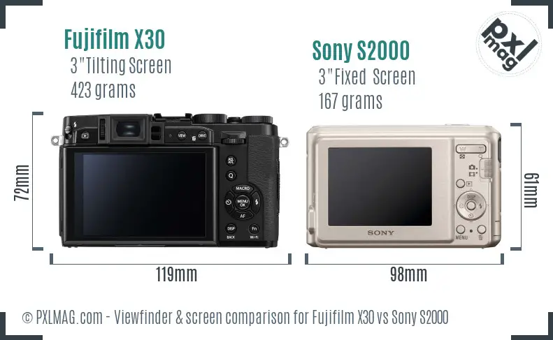 Fujifilm X30 vs Sony S2000 Screen and Viewfinder comparison