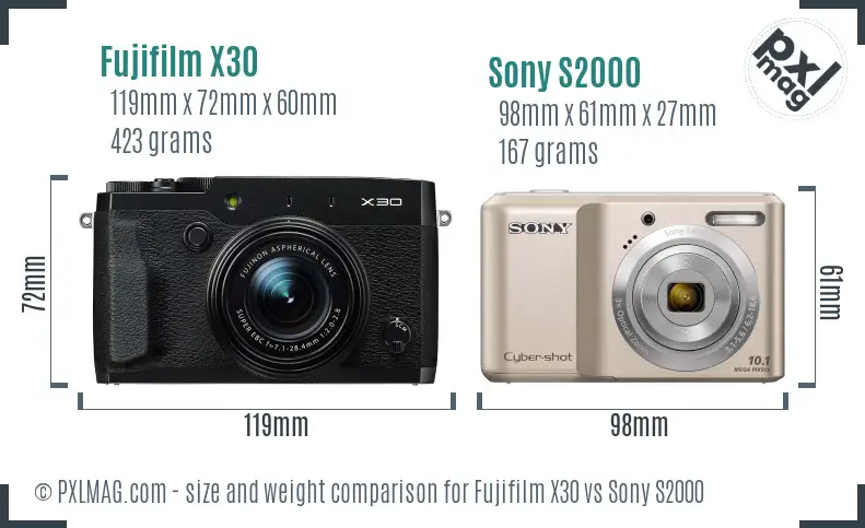 Fujifilm X30 vs Sony S2000 size comparison