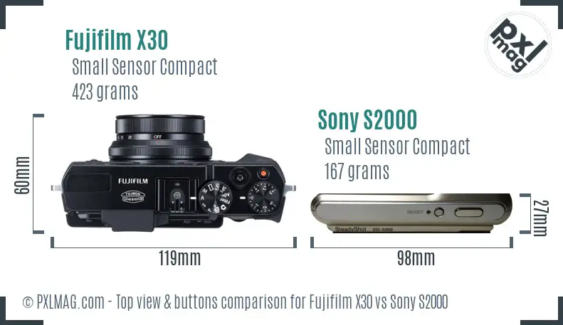 Fujifilm X30 vs Sony S2000 top view buttons comparison
