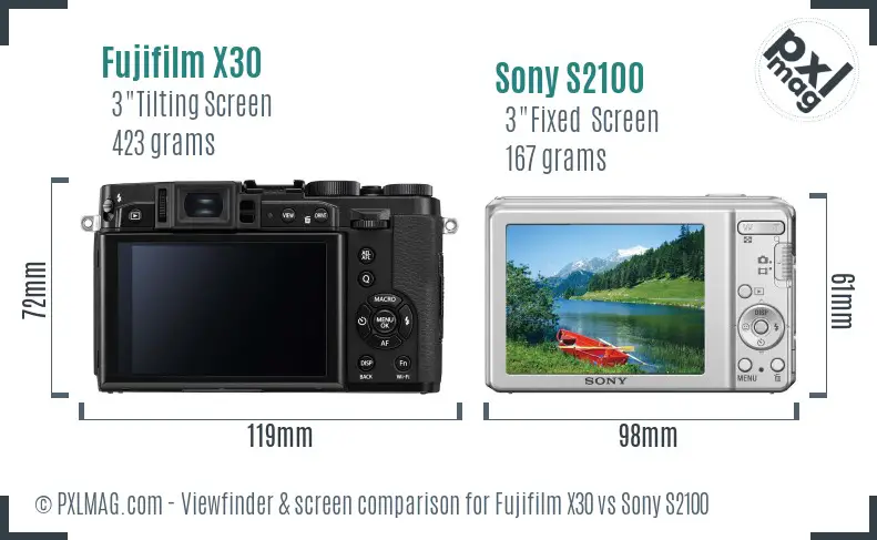 Fujifilm X30 vs Sony S2100 Screen and Viewfinder comparison