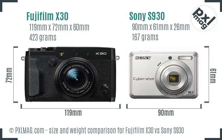 Fujifilm X30 vs Sony S930 size comparison