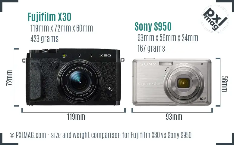 Fujifilm X30 vs Sony S950 size comparison