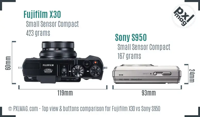 Fujifilm X30 vs Sony S950 top view buttons comparison