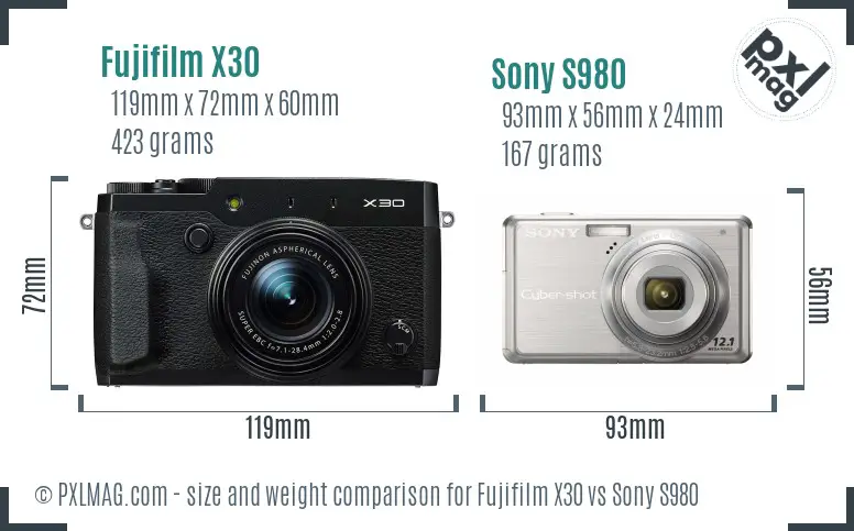 Fujifilm X30 vs Sony S980 size comparison