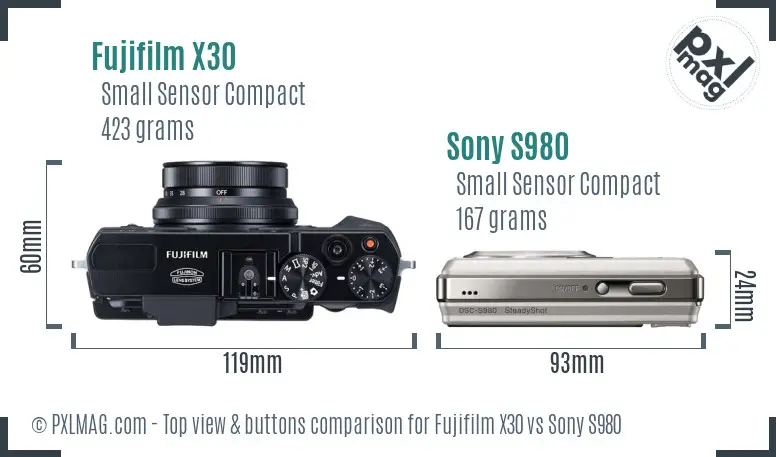 Fujifilm X30 vs Sony S980 top view buttons comparison