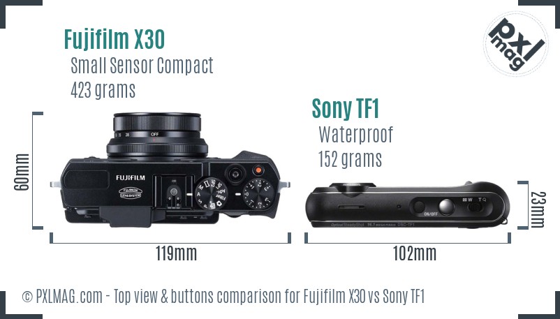 Fujifilm X30 vs Sony TF1 top view buttons comparison