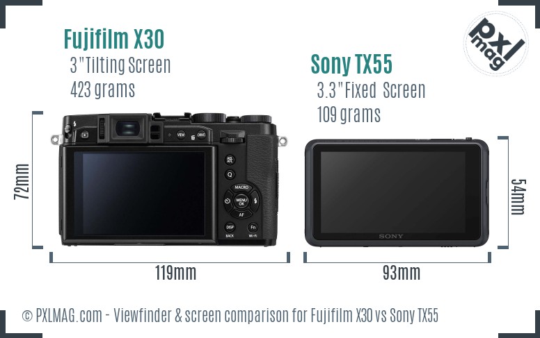 Fujifilm X30 vs Sony TX55 Screen and Viewfinder comparison