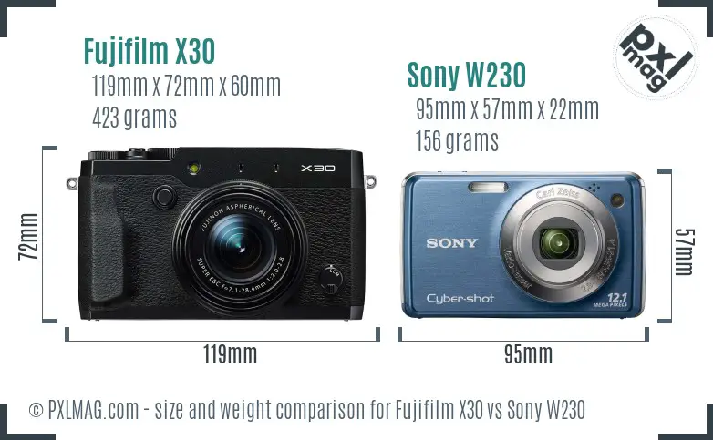 Fujifilm X30 vs Sony W230 size comparison