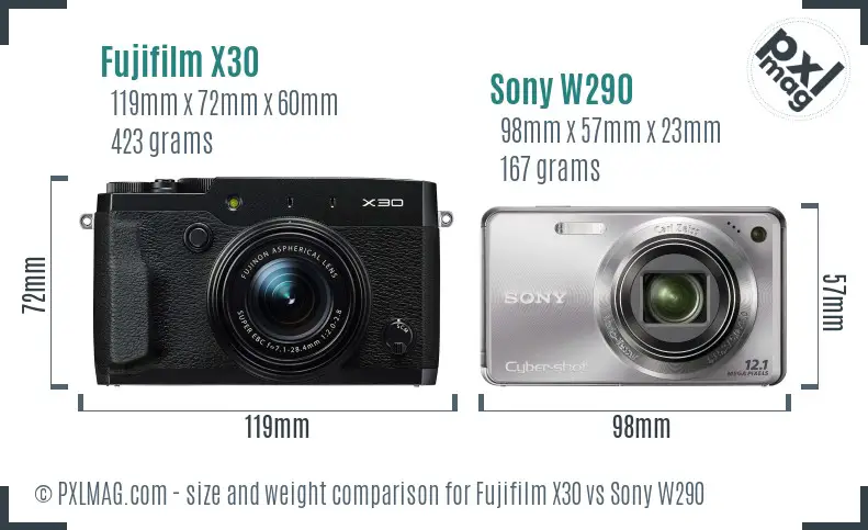 Fujifilm X30 vs Sony W290 size comparison