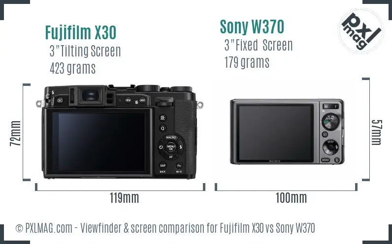 Fujifilm X30 vs Sony W370 Screen and Viewfinder comparison