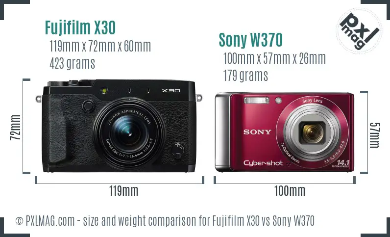 Fujifilm X30 vs Sony W370 size comparison