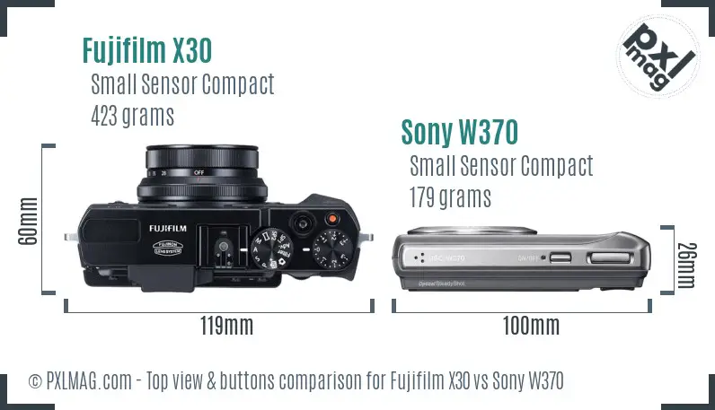 Fujifilm X30 vs Sony W370 top view buttons comparison