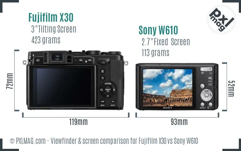 Fujifilm X30 vs Sony W610 Screen and Viewfinder comparison