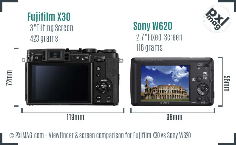 Fujifilm X30 vs Sony W620 Screen and Viewfinder comparison