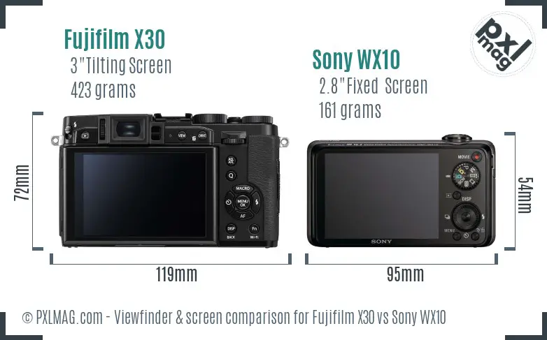 Fujifilm X30 vs Sony WX10 Screen and Viewfinder comparison